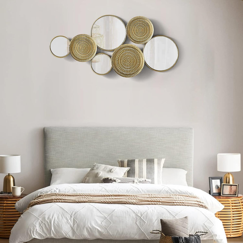 Oakrain Home Decor Metal Wall Decor with Multi Circle Plates Mirror, Large Mo...