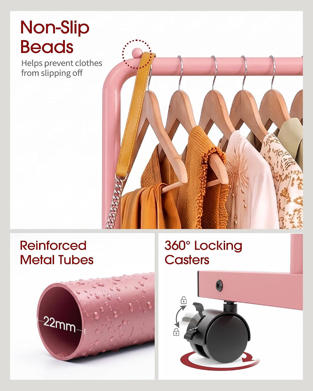 Sakugi Clothes Rack - Clothing Rack with Storage Mesh Shelf & Casters, He...
