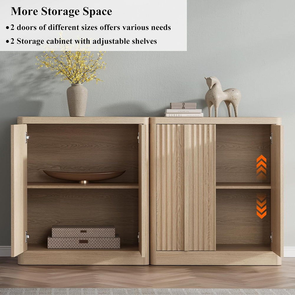 31" Fluted Sideboard Buffet Cabinet with Solid Wood Handles, Natural(1PC)