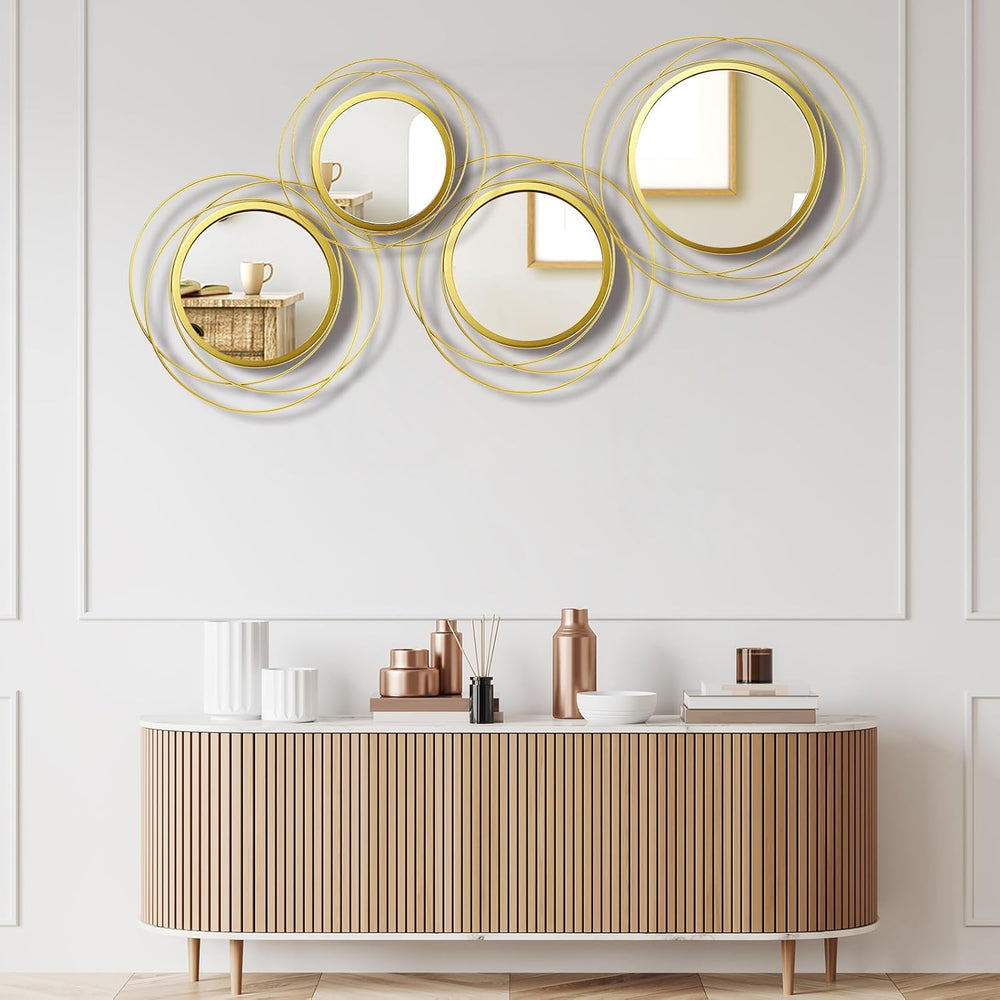 Hicarer 4 Pcs Decorative Wall Mirror Round Modern Circle Mounted Mirror Metal...