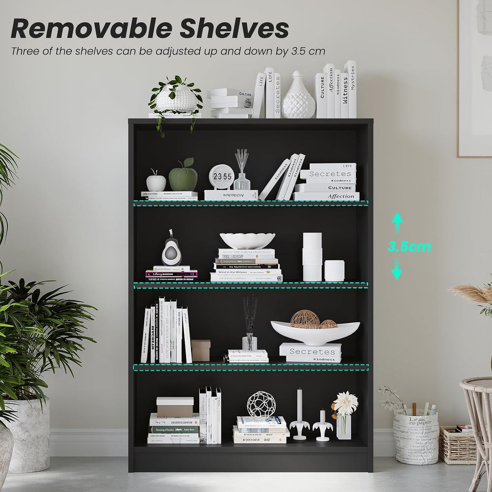 48-Inch 4-Tier Bookshelf,Adjustable Wood Bookshelf for Small Spaces