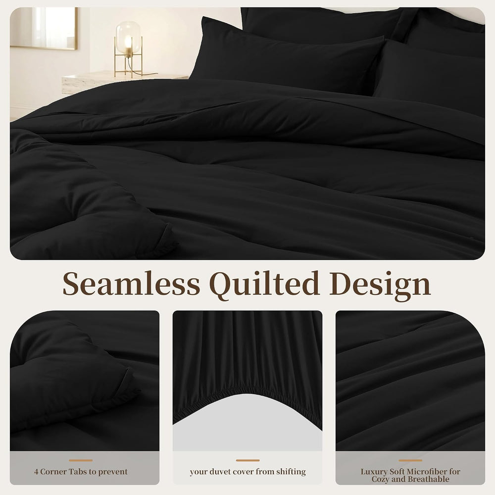 Queen Comforter Set 7 Piece with Lightweight Comforter, Black