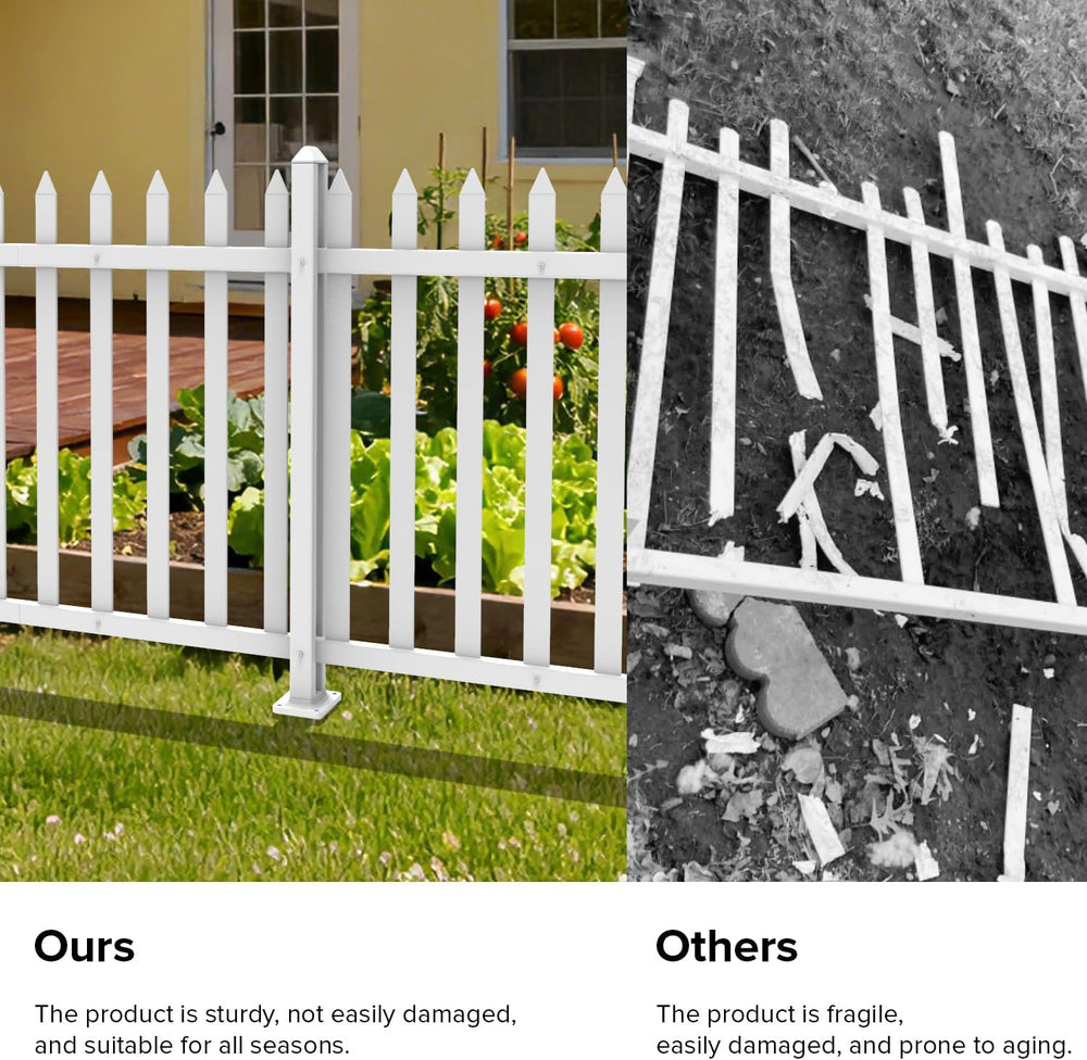 4 Sets Vinyl Picket Fence Panels White 84''Wx36''H PVC Decora...
