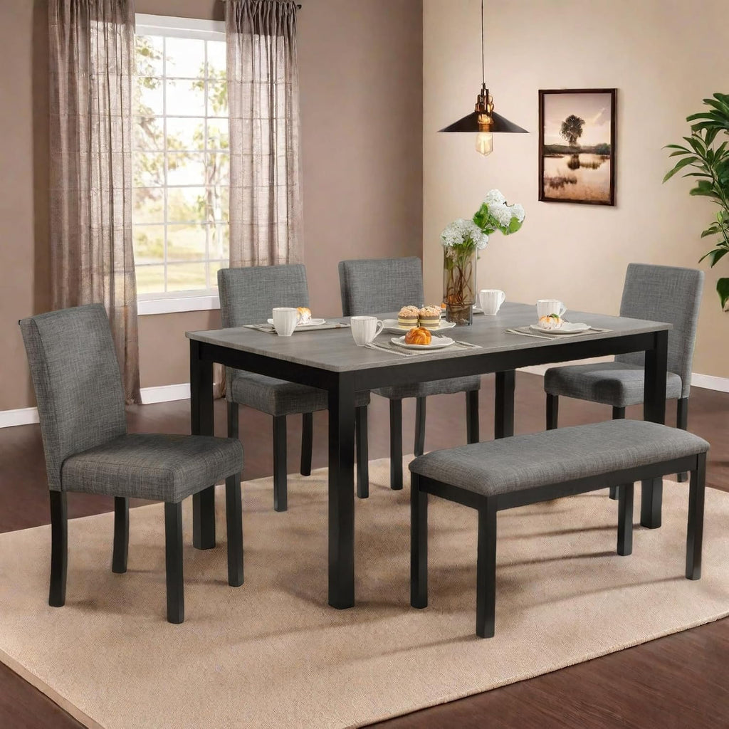 6 Piece Dining Table Set, Counter Height Kitchen Sets, Black