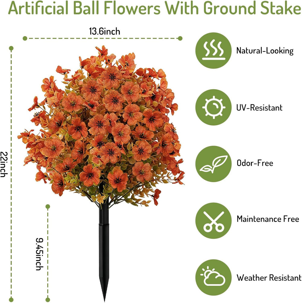 2 Pcs Fall Artificial Silk Flowers with Ground Stake for Outdoor