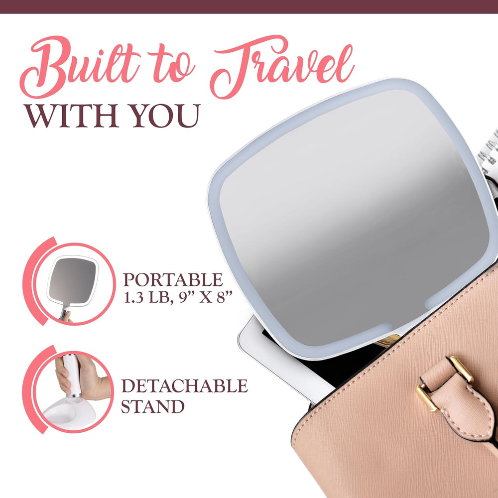 MIRRORVANA Lighted Handheld Mirror with Detachable Stand, 9" x 13" ...