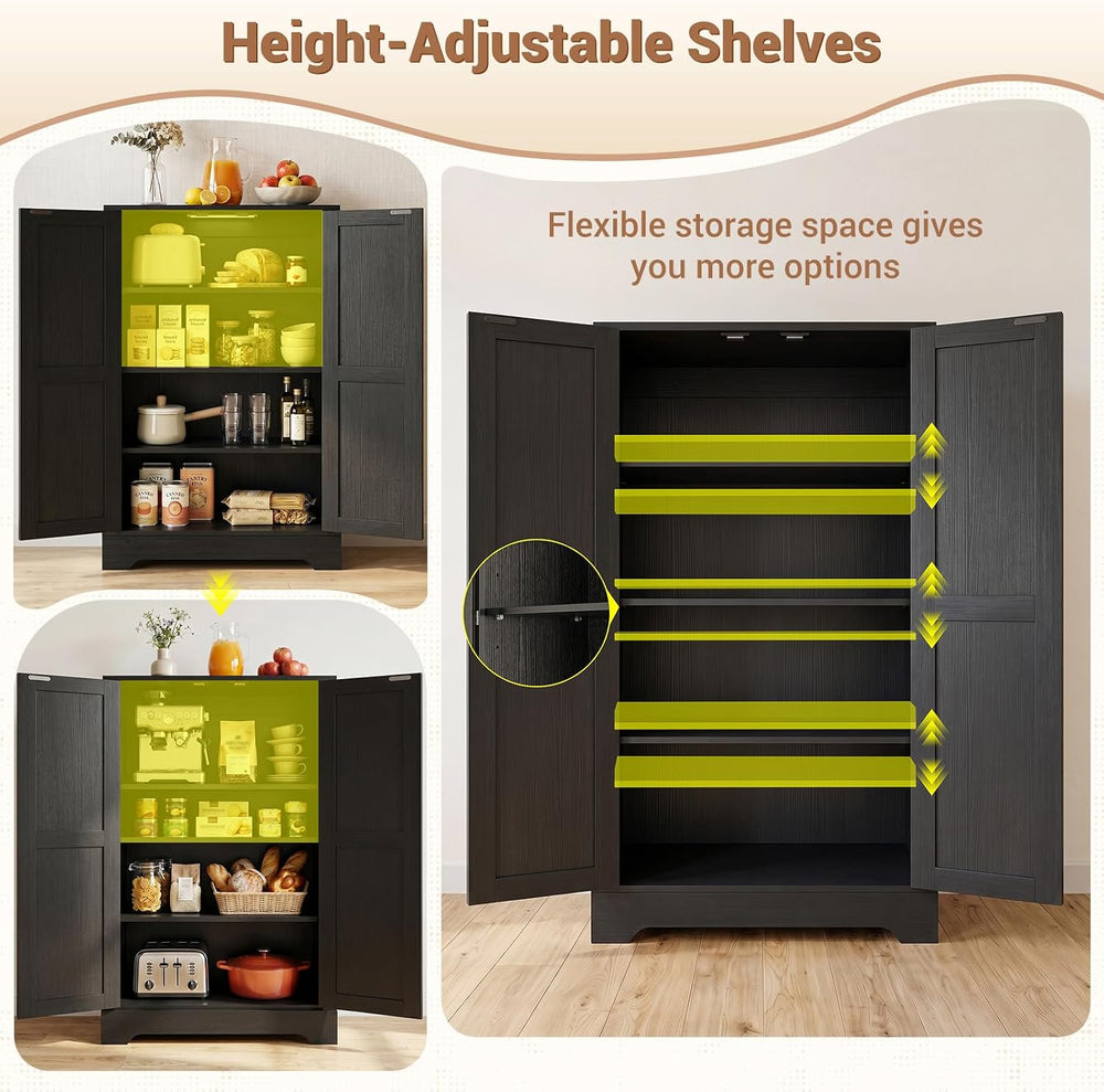 Unikito Kitchen Pantry Storage Cabinet with Adjustable Shelves, Black