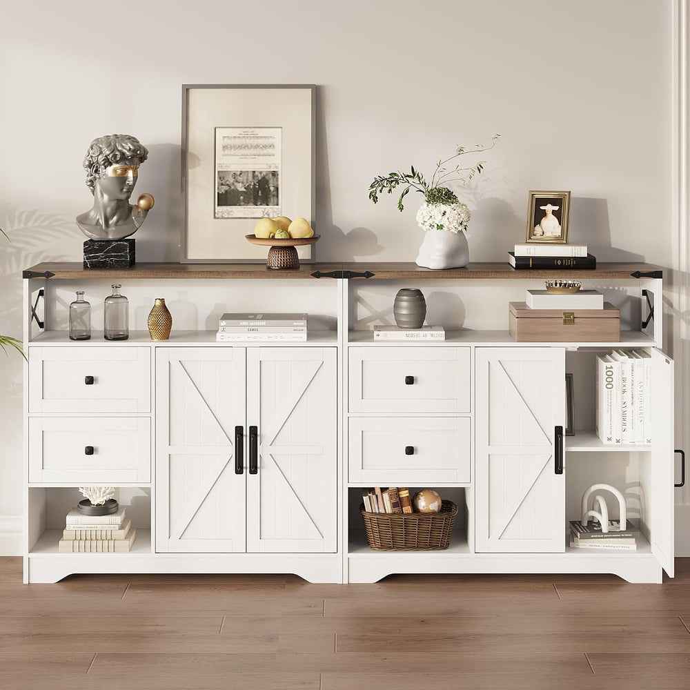 Fameill Farmhouse Storage Cabinet with Drawers and Open Storage, White