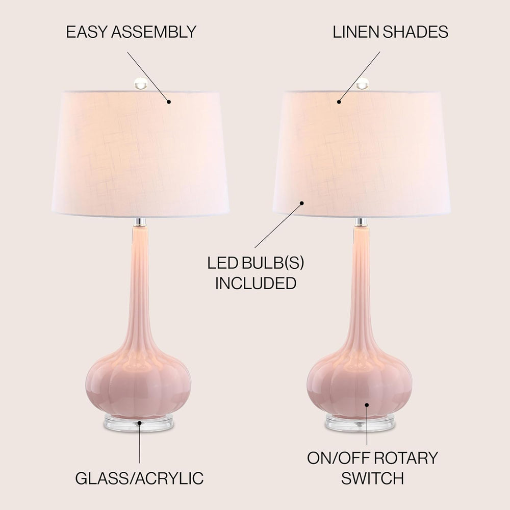 JONATHAN Y Bette Glass Teardrop Table Lamp 28.5", Pink, Set of 2