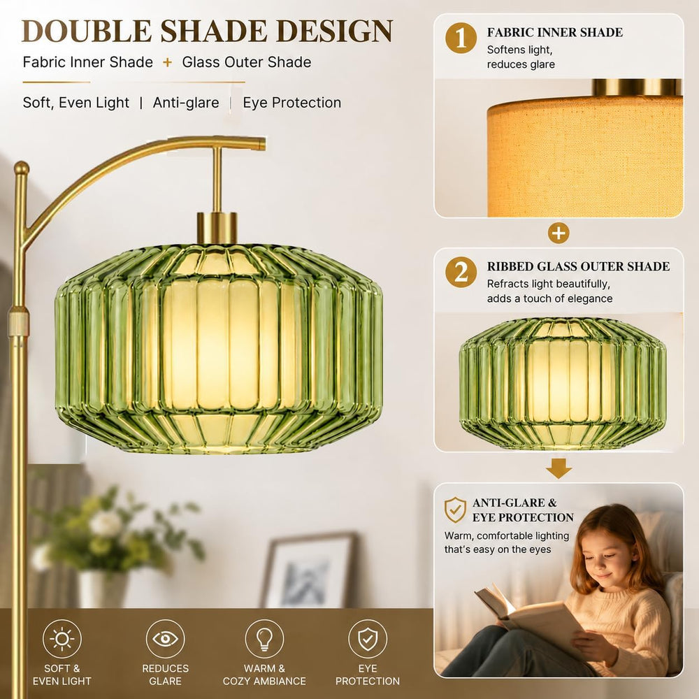 AHDWDW Glass Floor Lamp for Living Room Bedroom,Gold Dimmable Standing Lamp w...