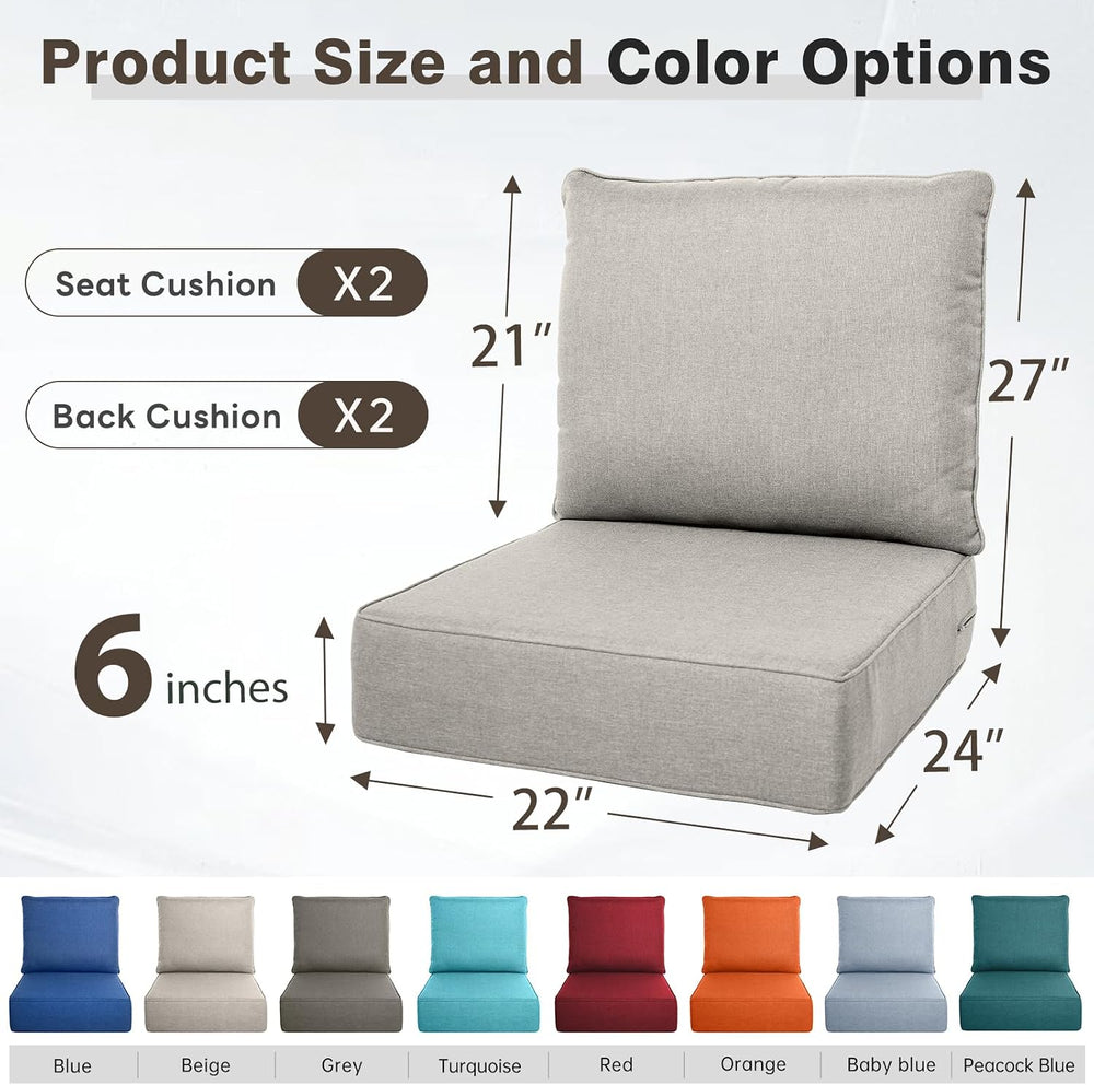 Belord Luxury 6" Thick Outdoor Cushion 2 Set - 22 x24 Inch 28D Sponge Fi...