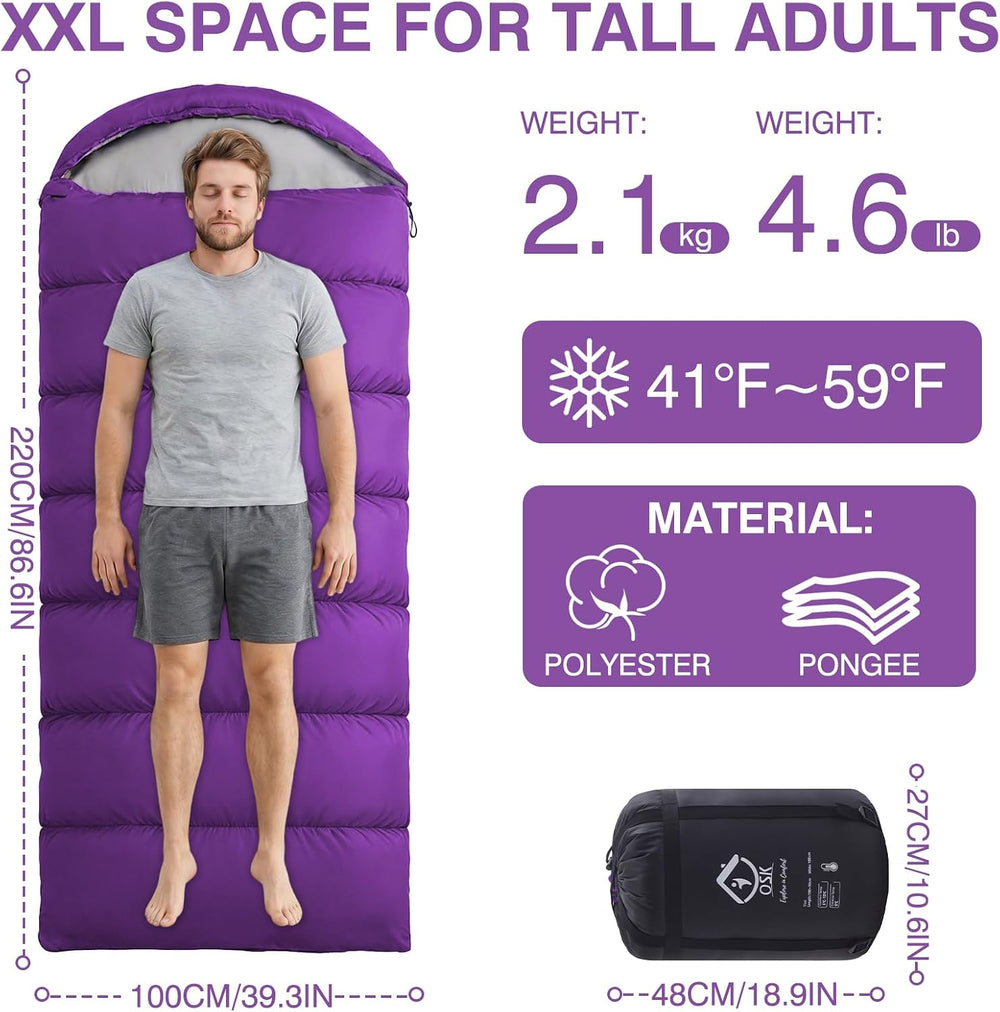 XXL Sleeping Bag for Adults Lightweight 41-59℉, 3-4 Season Waterproof Camping...