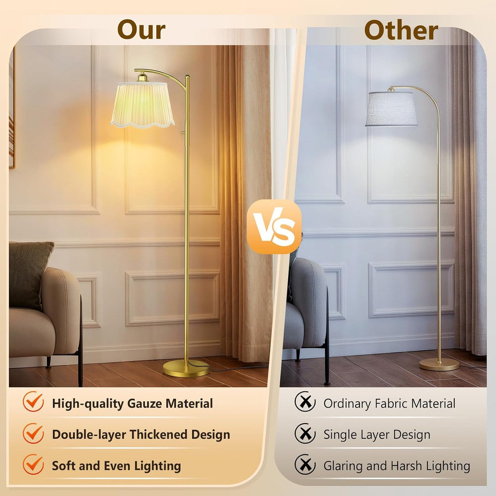 Karjoefar Thickened Gauze Shade Dimmable Arc Floor Lamps for Living Room