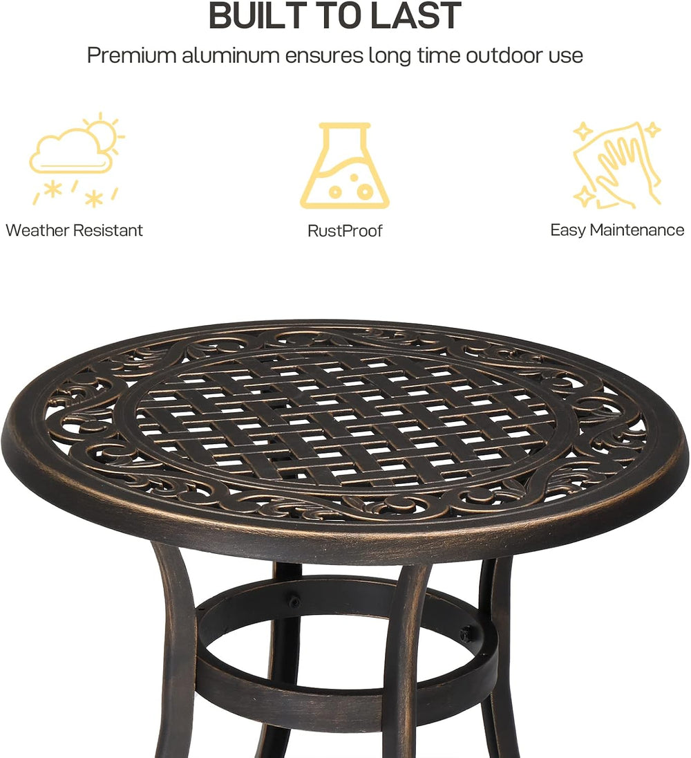 VINGLI 24” Cast Aluminum Outdoor Side Table, All Weather Round Patio Coffee T...
