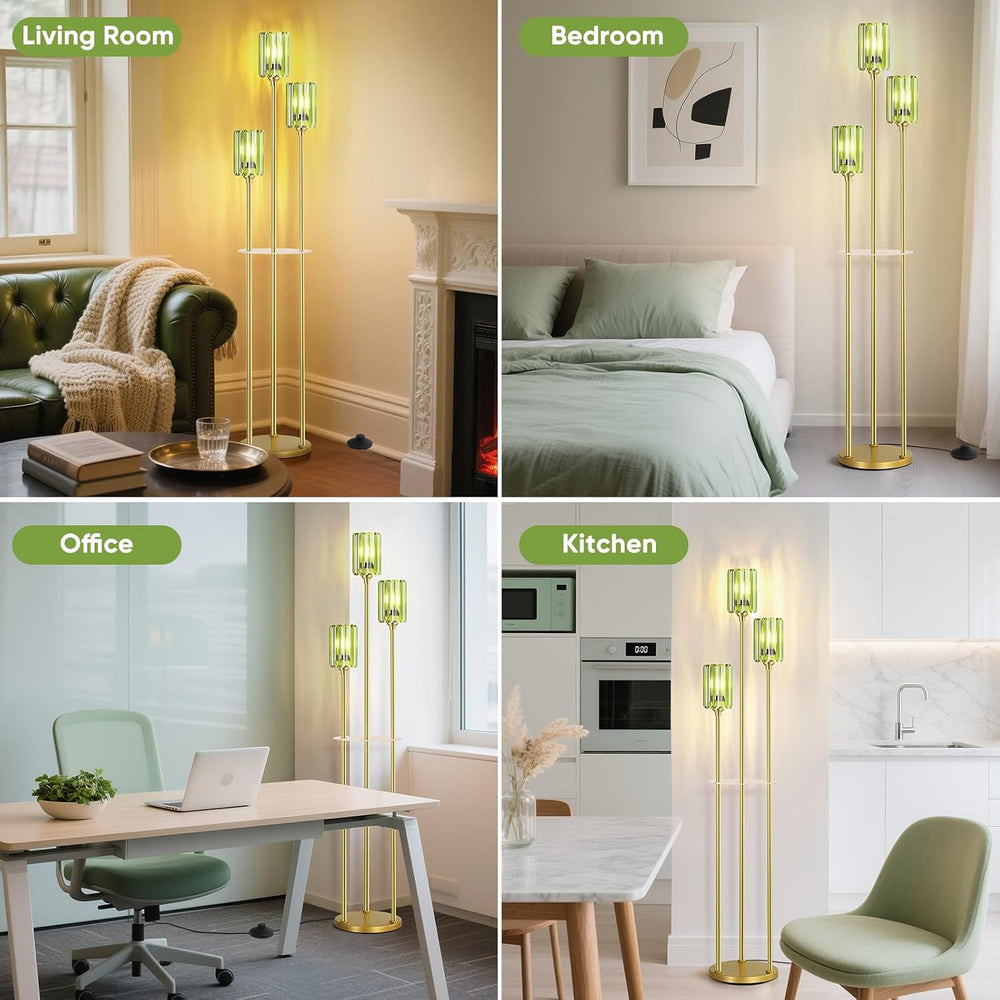 Elegant Modern Crystal Floor Lamp with Shelves for Living Room