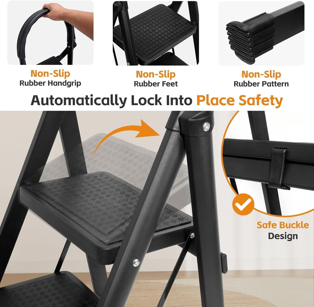 3 Step Ladder, Lightweight Folding Step Stool for Kitchen, Home