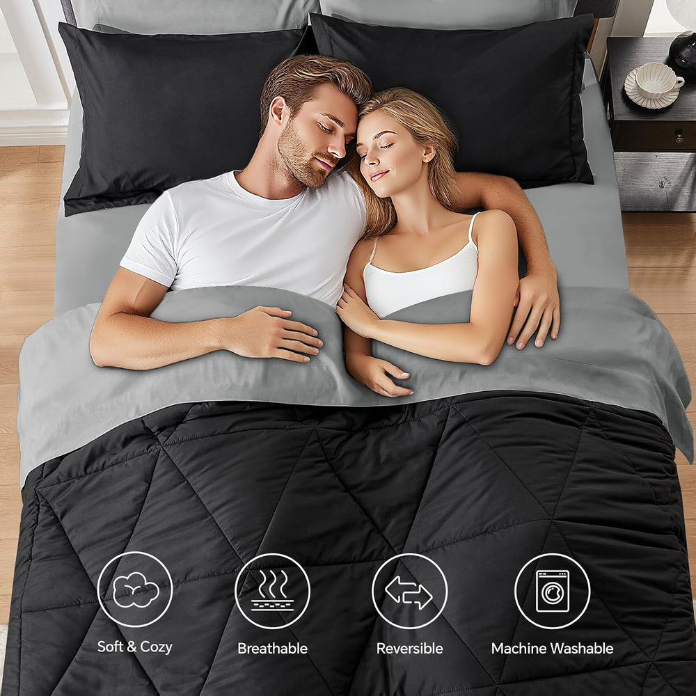 BEDELITE Queen Comforter Set 7 Pieces, Reversible Black Bed in A Bag