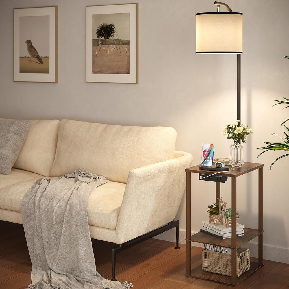 SUNMORY Floor Lamp with Table Shelves, End Side Table for Living Room