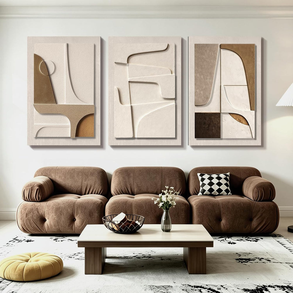 Large Wall Art for Living Room, 3D Boho Textured 3 Piece Set, 24x36 In
