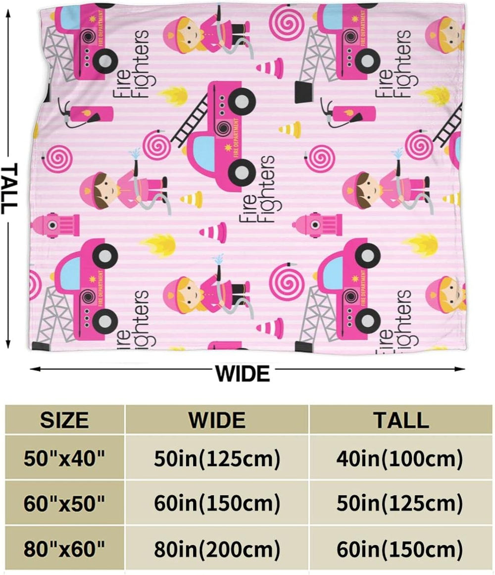 Girly Firefighters Cute Pink Fire Truck Throw Blanket Super Soft Warm Bed Bla...