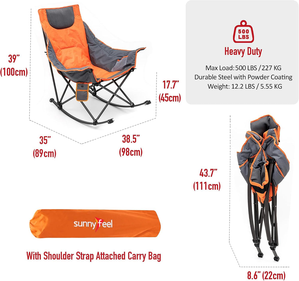 SUNNYFEEL Oversized Heated Rocking Camping Chair, Fully Padded Patio Chair wi...