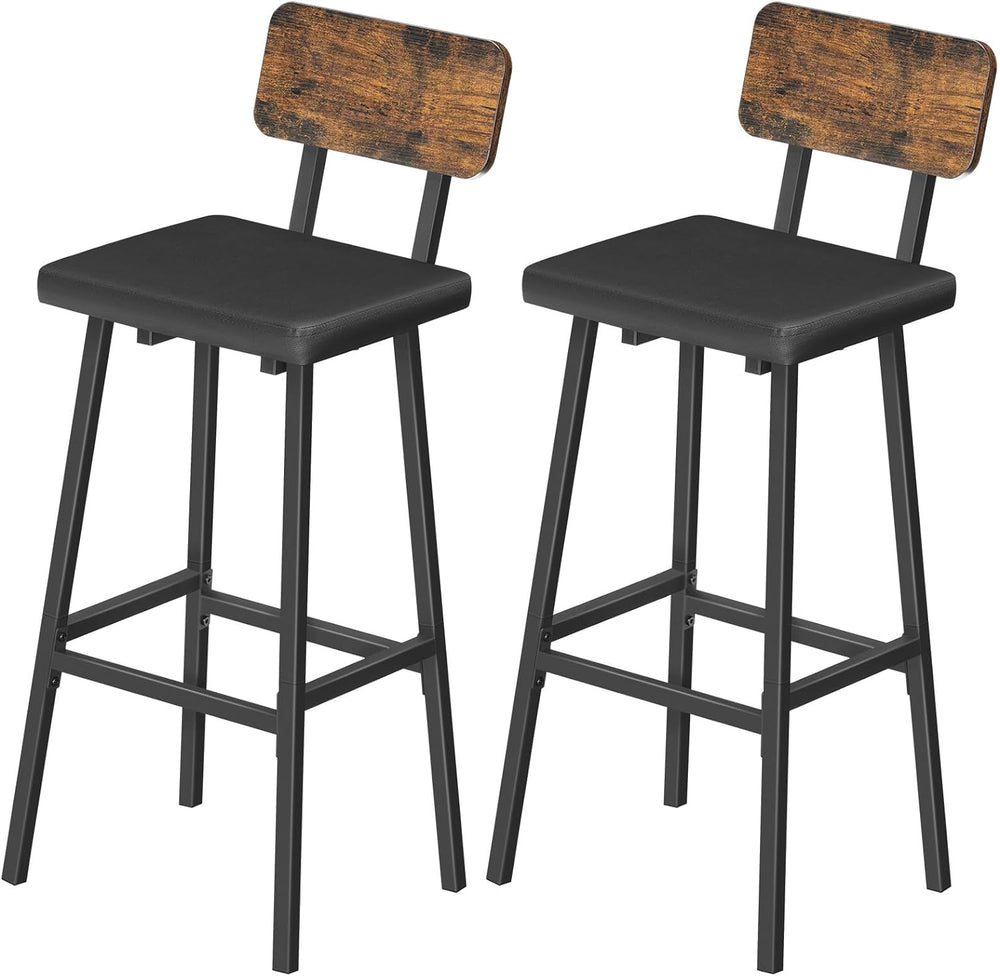 HOOBRO Black Bar Stools, Set of 2 PU Upholstered Tall Bar Stools, Kitchen Bre...