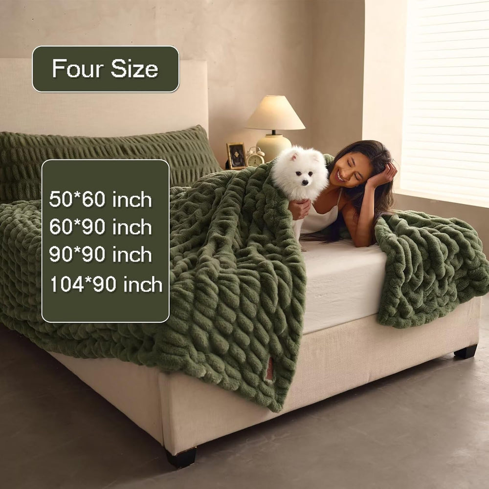 Double Side Faux Fur Throw Blanket,Cozy Soft Fuzzy Fluffy Faux Rabbit Fur Bla...