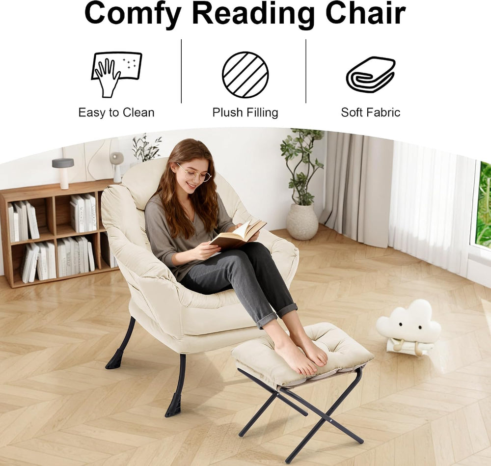 SAETSFEG Lazy Chair with Ottoman, Modern Accent Lounge Chair with Side Pocket...
