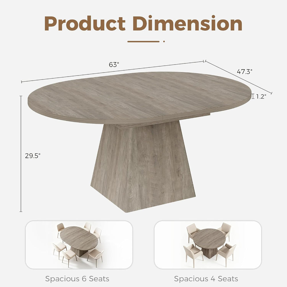 Garvee 47"-63" Round Extendable Dining Table for 4-6 People (no Chair)