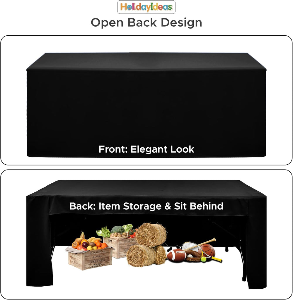 HolidayIdeas 4-Pack 4ft Open Back Fitted Tablecloths for Craft Shows Black