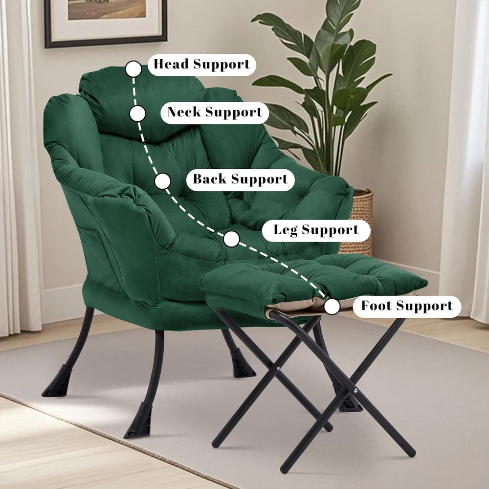 Lazy Chair with Ottoman, Comfy Reading Chair, Emerald Green