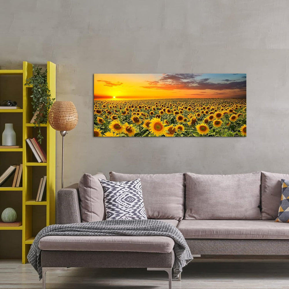 Sunflower Canvas Wall Art Brilliant Sunflower with Sunset Landscape Picture P...