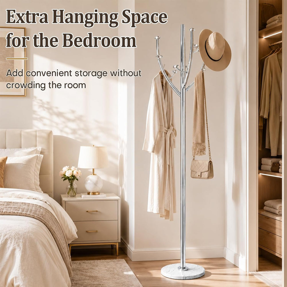 Homde Heavy Duty Coat Rack: Metal Marble Base Improved Stability (Silver)