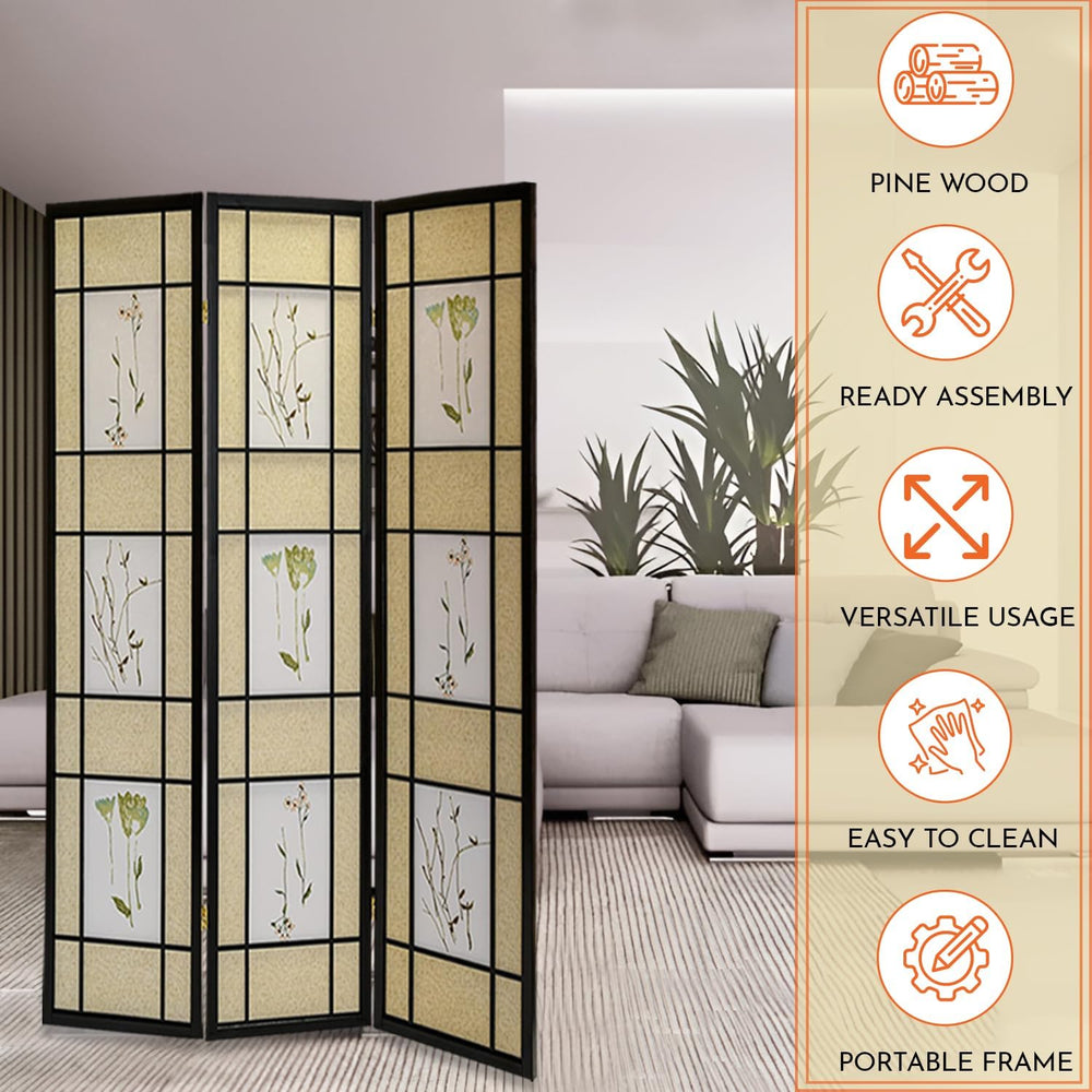 Legacy Decor Room Divider, Folding Privacy Screen, Black - 3-Panel