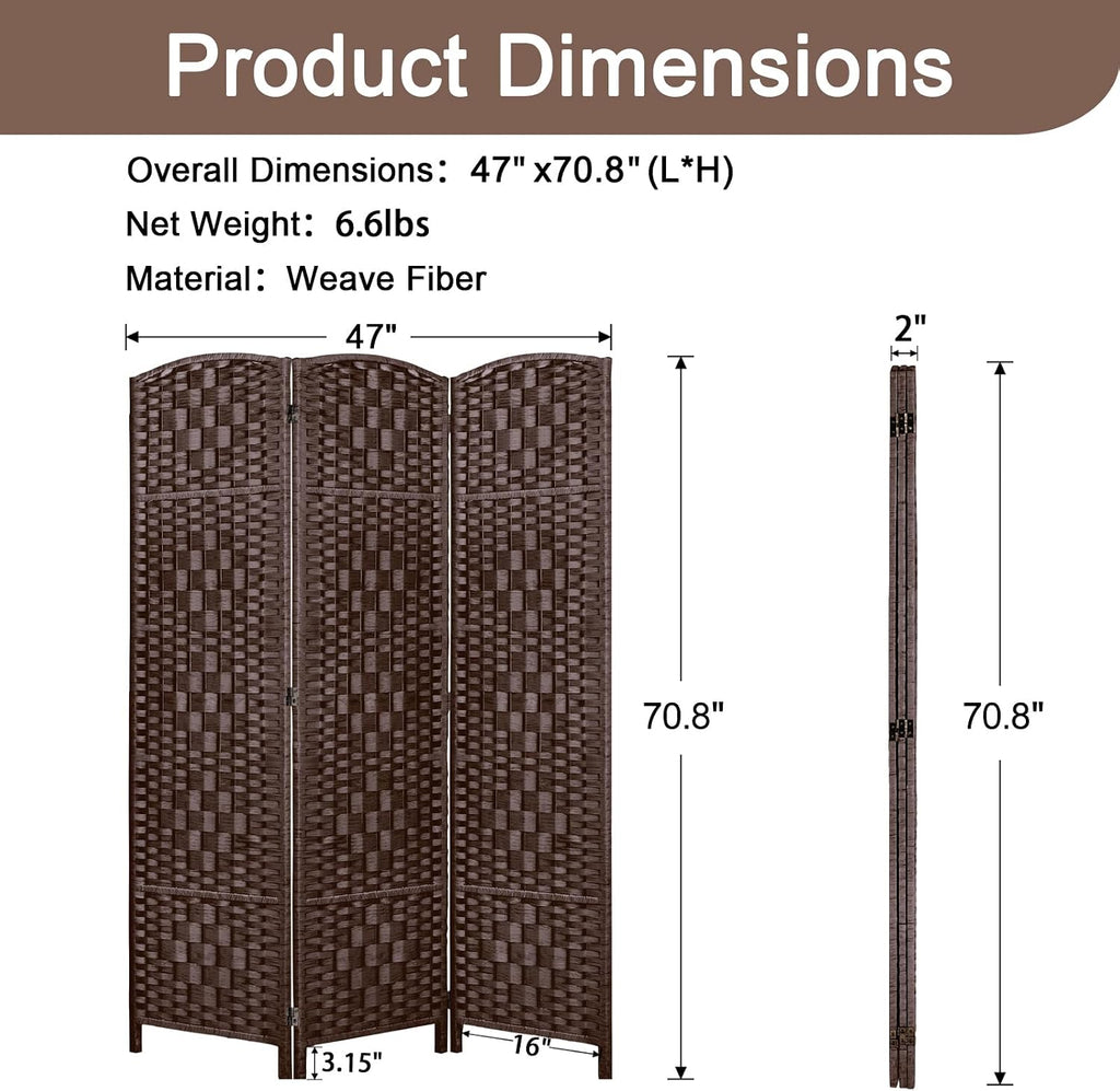 RHF Room Divider Panel,Partition Room Dividers,3Panel Privacy Screen,Brown