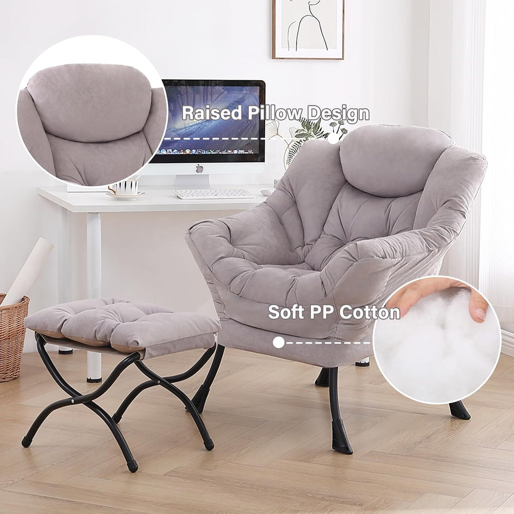 Tiita Modern Lazy Chair with Ottoman, Large Accent Armchair, Leisure Sofa Arm...