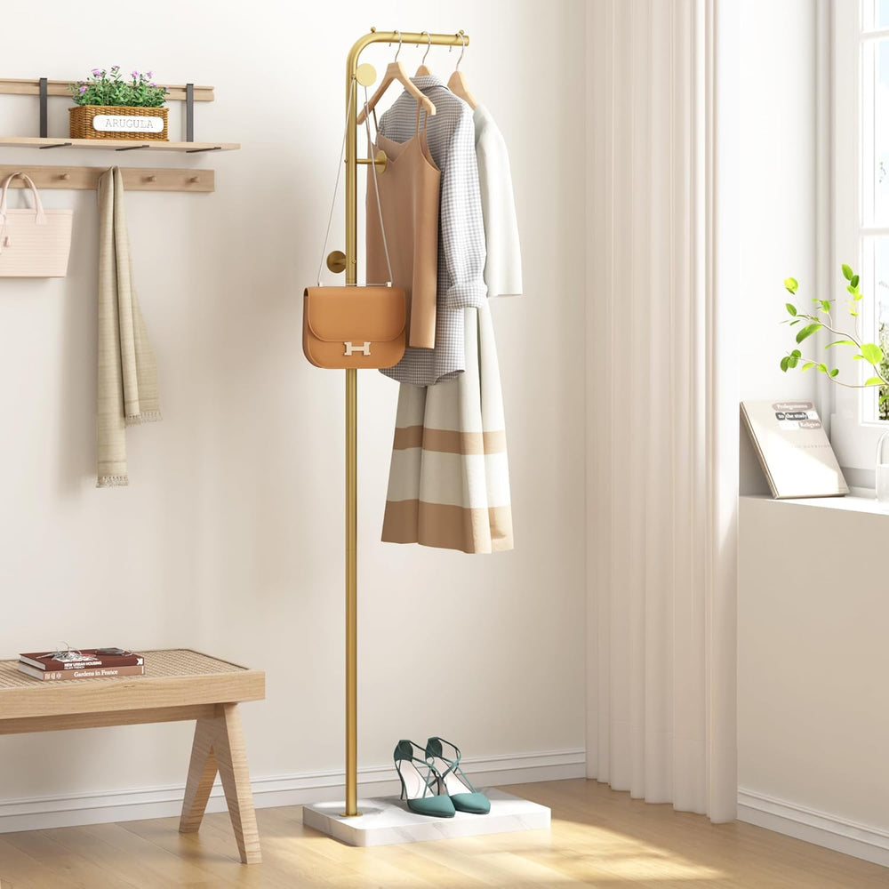 HOMEFORT Metal Coat Rack, Modern Coat Tree with 3 Hooks, L Shaped Coat Hanger...