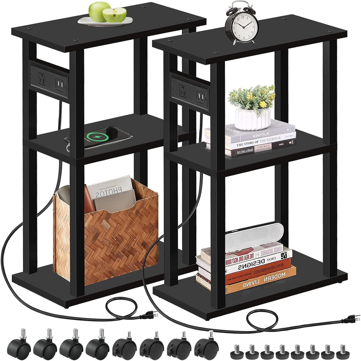 TUTOTAK Small Narrow Side Table, Set of 2 Skinny End Table