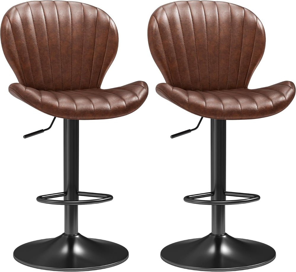 LIVELYGLOW Bar Stools Set of 2, PU Leather Chairs for Kitchen Red Brown