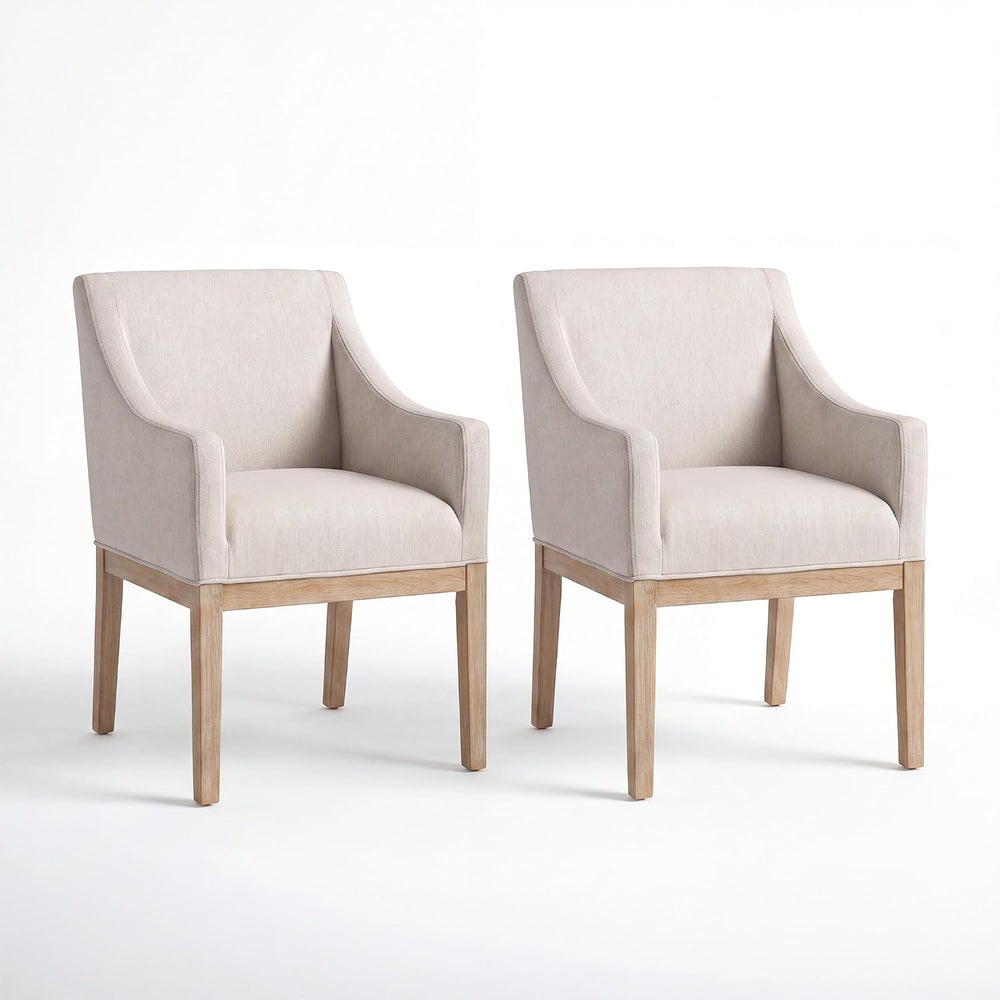 COLAMY Modern Upholstered Fabric Dining Armchair, Set of 2, Beige - Solid Rub...
