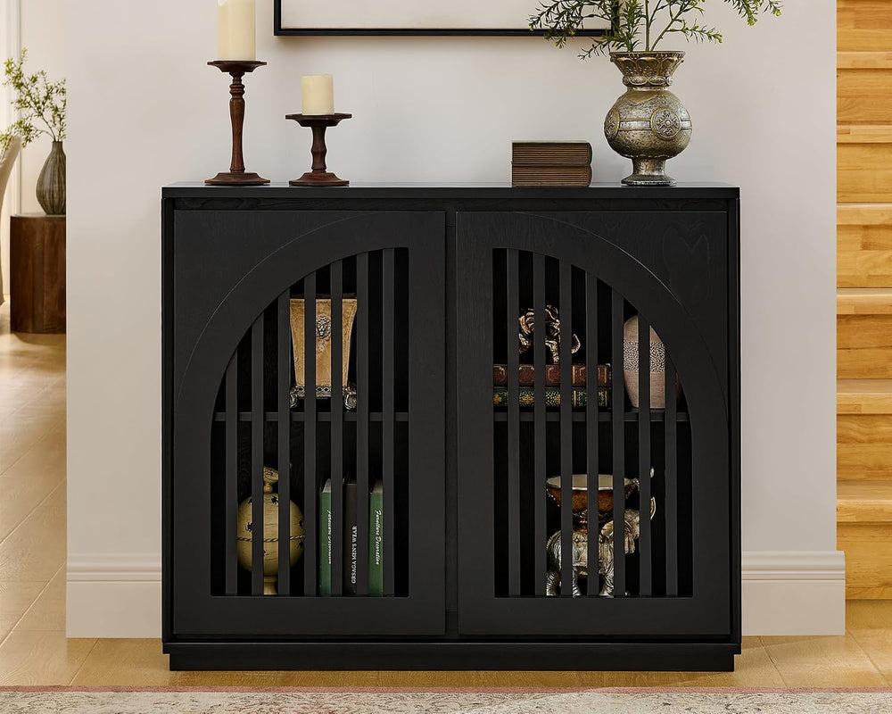 LKTART Black Sideboard Buffet Storage Cabinet,Narrow Small Entryway Cabinet