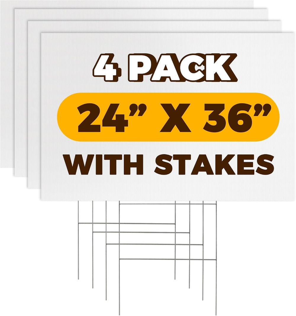 24 x 36 Inch Plastic Blank Yard Signs with Stakes - 4mm Extra Large Corrugate...