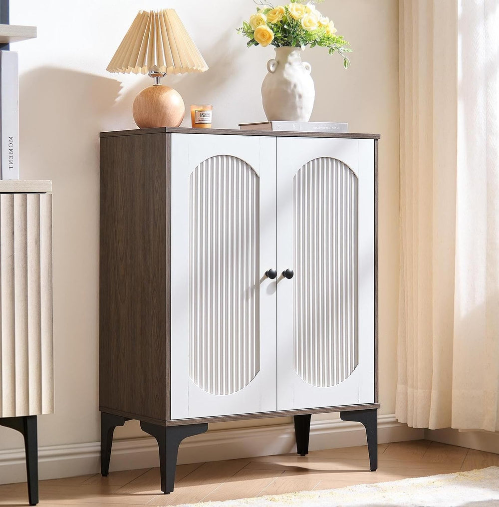 Storage Cabinet with 2 Arched Doors, Walnut/White, 1PCS
