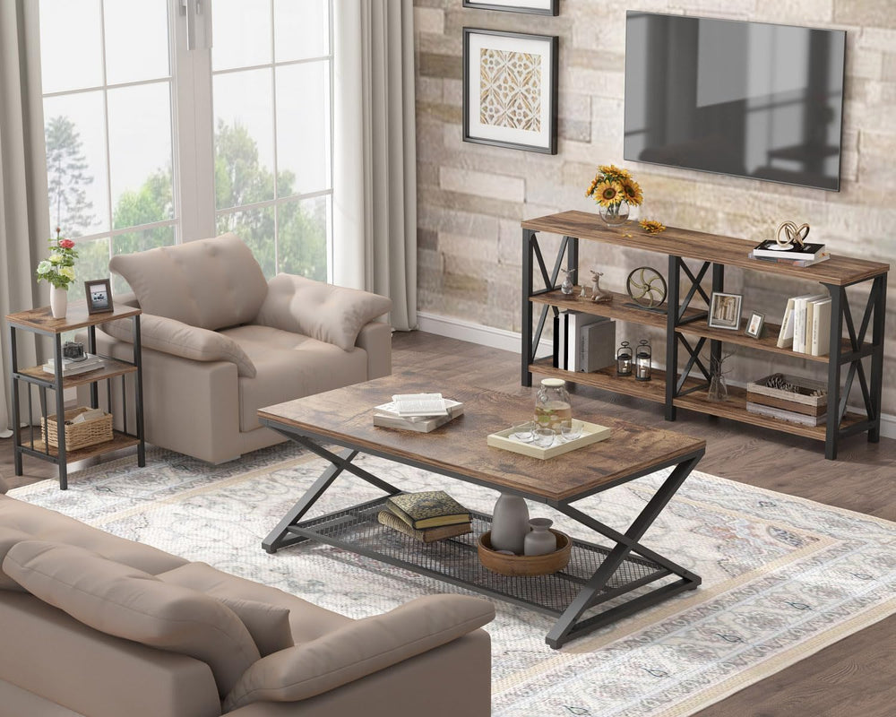 LVB Coffee Table for Living Room, 2 Tier Tea Table, 47 inch, Rustic Brown