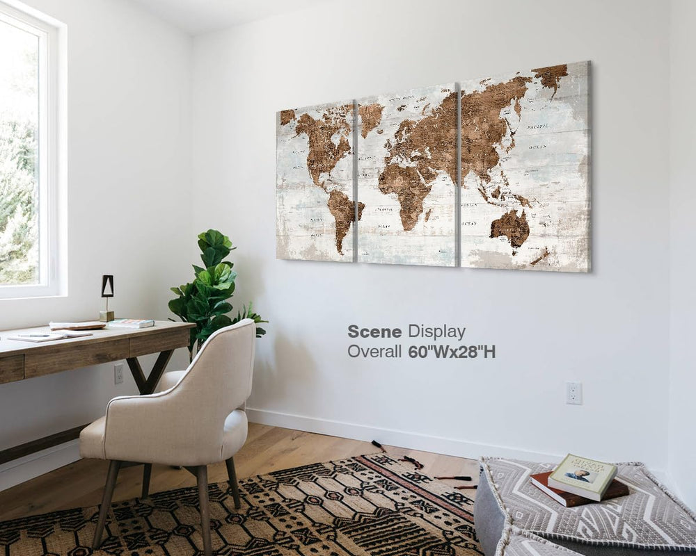 Office Wall Art Canvas World Map Motivational Living Room Pictures