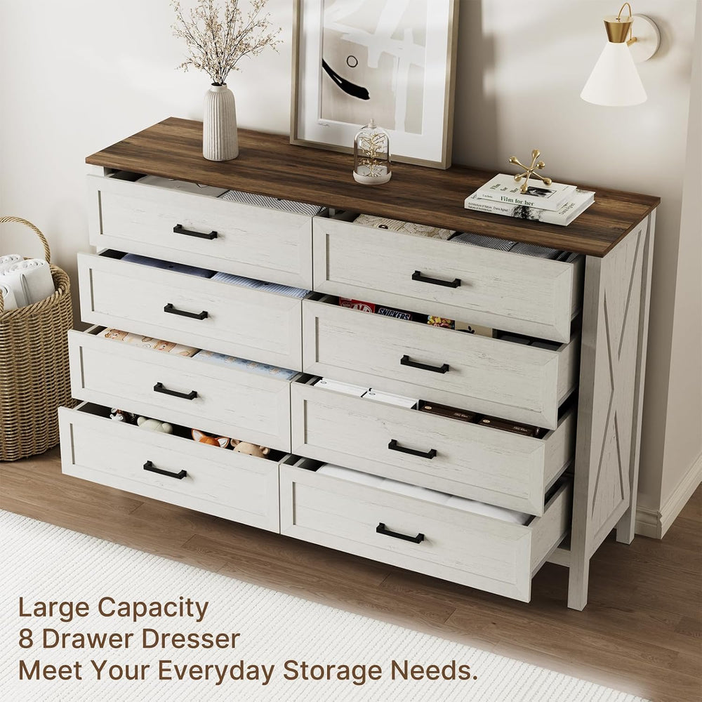 LYNSOM Farmhouse 8 Drawer Dresser for Bedroom, 55 Inch Wide Wood Rustic Chest...
