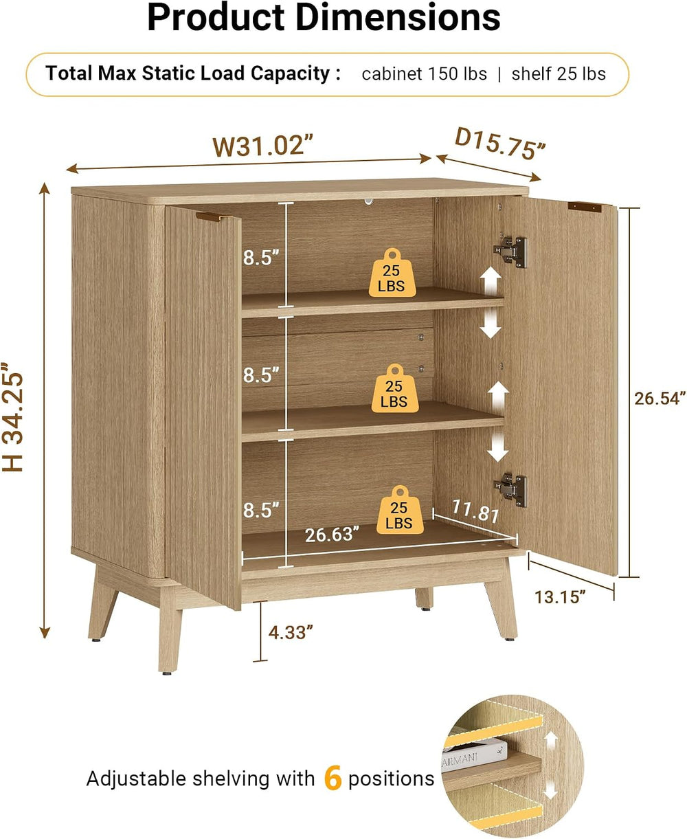 Sideboard Cabinet, Small Buffet Cabinet, Modern Fluted Storage Cabinet with A...