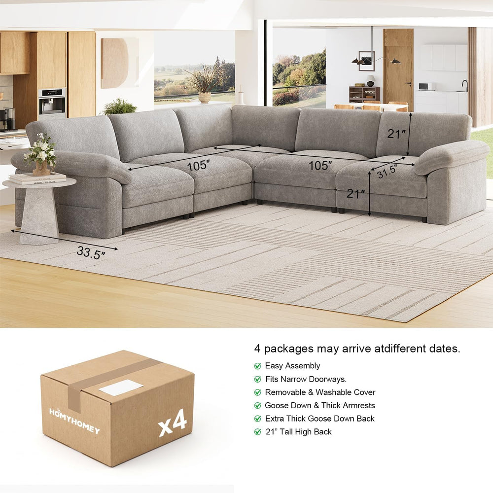 Oversized Sectional Couches for Living Room, Modular L Shaped Cloud Sofa