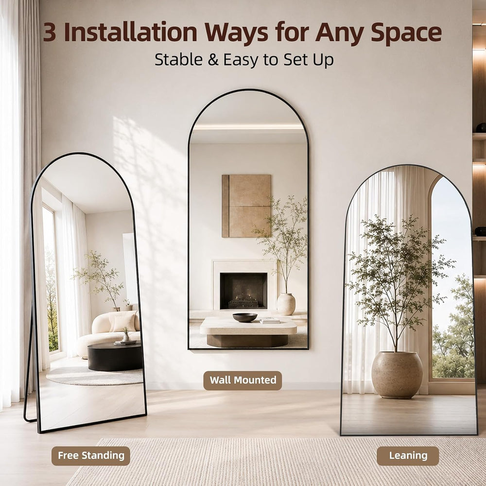 Beauty4U 71" x 32" Arched Full Length Mirror with Stand, Black Floo...