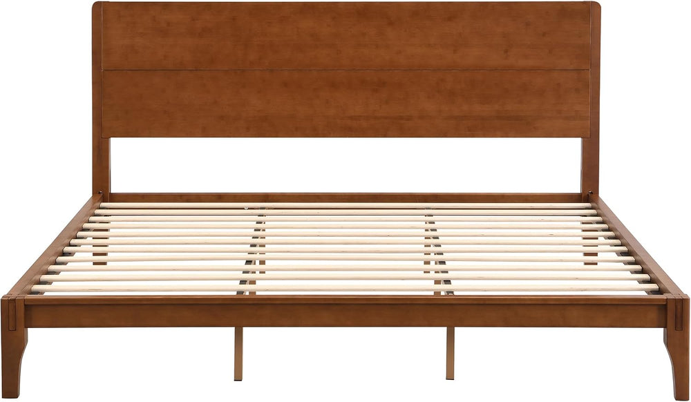 Merax King Size Bamboo Platform Bed Frame with Tall Headboard, Brown